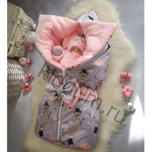 Зимний комплект на выписку Picolita Любимка Зайка серый-розовый