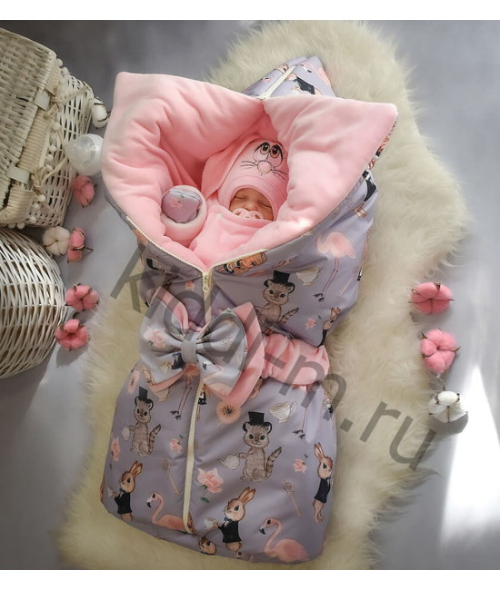 Зимний комплект на выписку Picolita Любимка Зайка серый-розовый