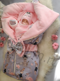 Зимний комплект на выписку Picolita Любимка Зайка серый-розовый