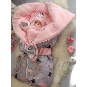 Зимний комплект на выписку Picolita Любимка Зайка серый-розовый