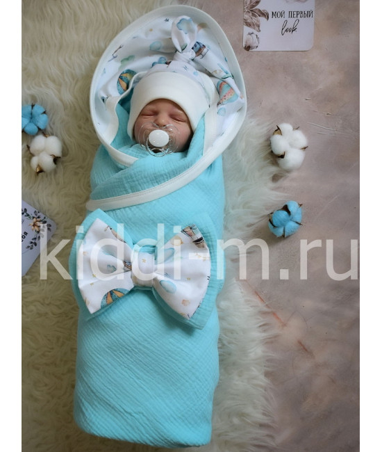 Летний комплект на выписку Picolita Муслин бирюзовый