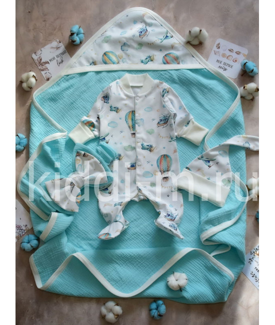 Летний комплект на выписку Picolita Муслин бирюзовый