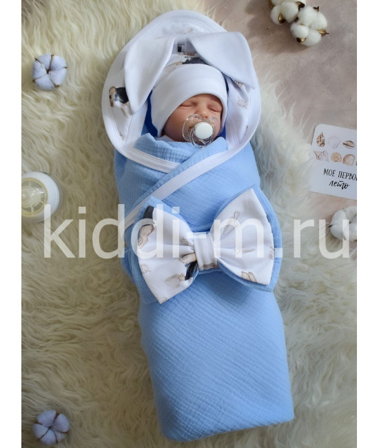 Летний комплект на выписку Picolita Муслин голубой