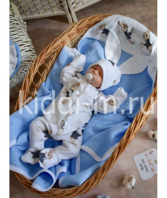 Летний комплект на выписку Picolita Муслин голубой
