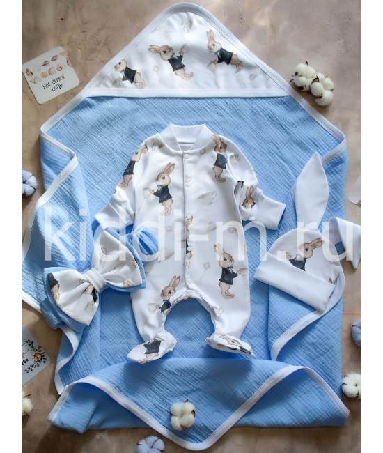 Летний комплект на выписку Picolita Муслин голубой