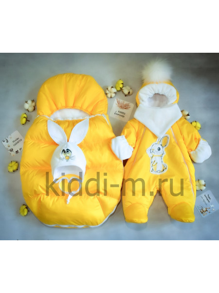Зимний комплект на выписку Picolita Puffy-Зайка желтый