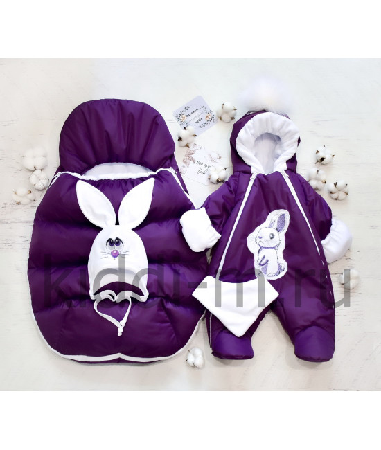 Зимний комплект на выписку Picolita Puffy-Зайка фиолетовый