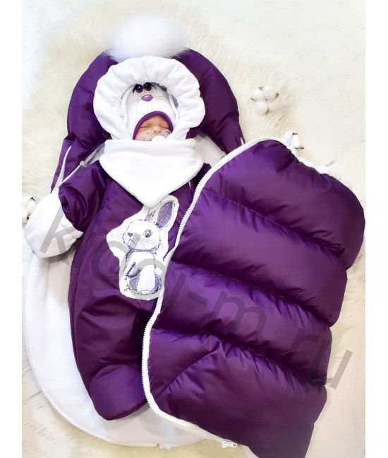 Зимний комплект на выписку Picolita Puffy-Зайка фиолетовый
