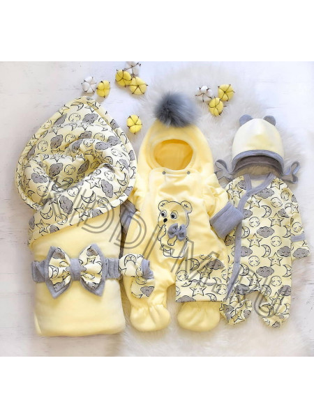 Зимний комплект на выписку Picolita Пушистики-Мишка желтый