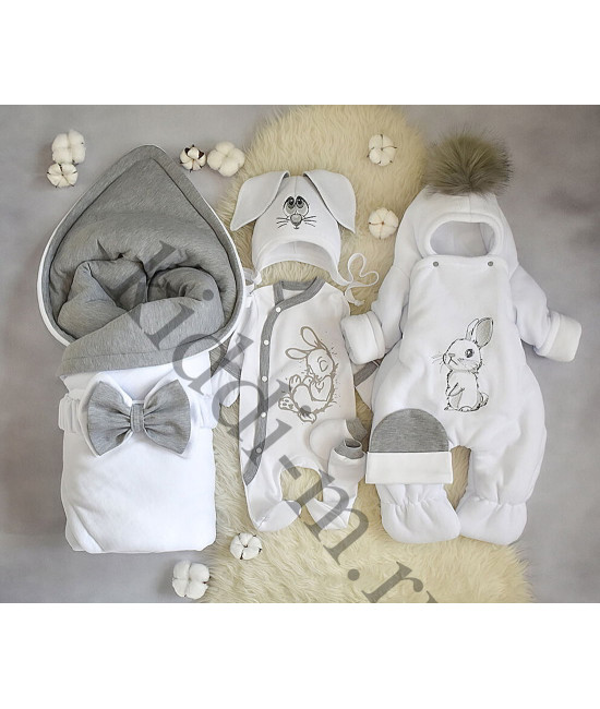 Зимний комплект Picolita Пушистики-Зайка белый-серый