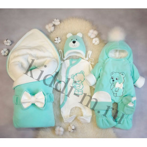 Зимний комплект на выписку Picolita Пушистики-Мишка ментол