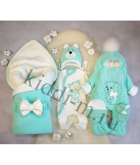 Зимний комплект на выписку Picolita Пушистики-Мишка ментол