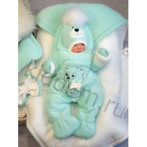 Зимний комплект на выписку Picolita Пушистики-Мишка ментол