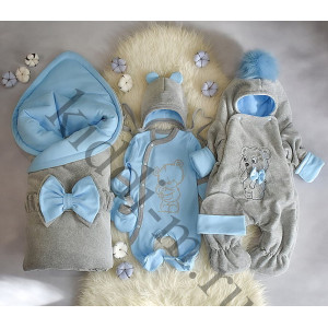 Зимний комплект Picolita Пушистики-Мишка серый-голубой