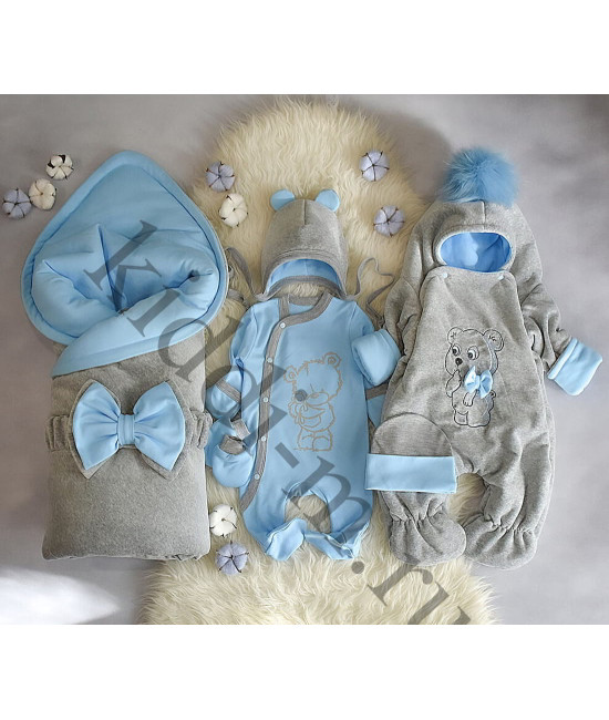 Зимний комплект Picolita Пушистики-Мишка серый-голубой