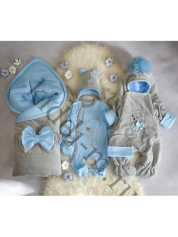 Зимний комплект Picolita Пушистики-Мишка серый-голубой