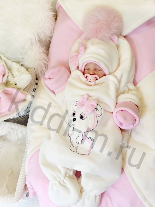 Зимний комплект Picolita Пушистики-Мишка молочный-розовый