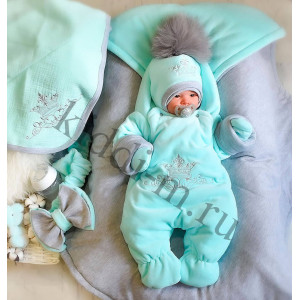 Зимний комплект на выписку Picolita Эстель ментол-серый