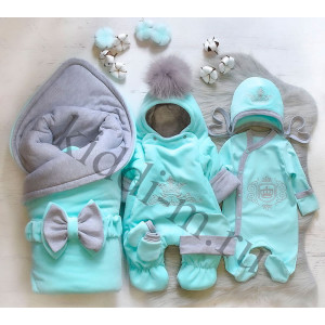 Зимний комплект на выписку Picolita Эстель ментол-серый