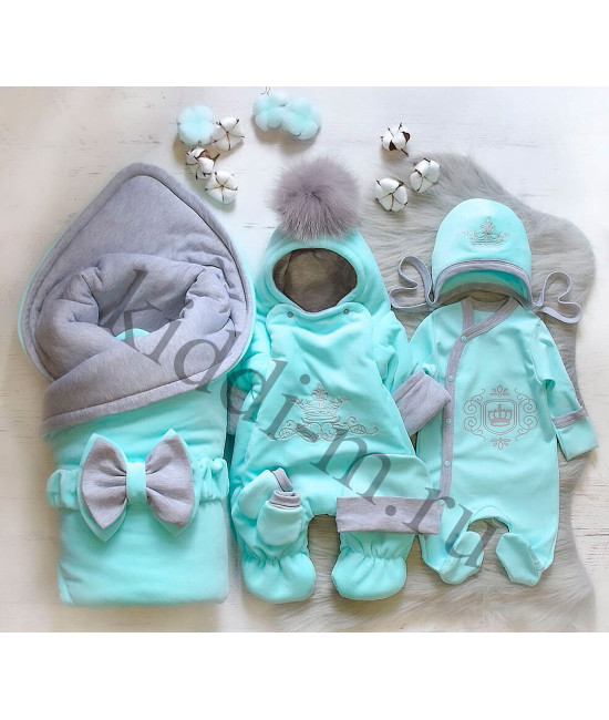 Зимний комплект на выписку Picolita Эстель ментол-серый