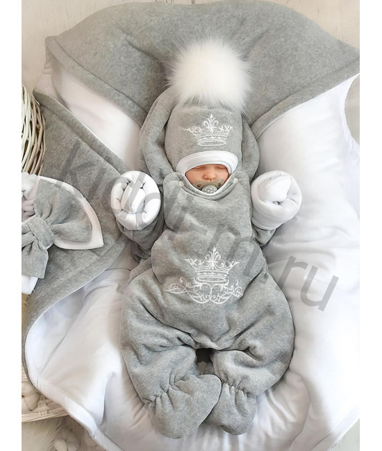 Зимний комплект на выписку Picolita Эстель серый-белый