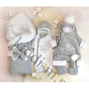 Зимний комплект на выписку Picolita Эстель серый-белый