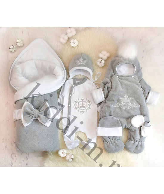 Зимний комплект на выписку Picolita Эстель серый-белый