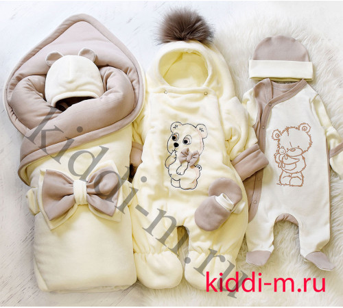 Зимний комплект на выписку Picolita Пушистики-Мишка крем-брюле