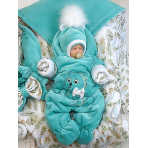 Зимний комплект на выписку Picolita Пушистики-Мишка изумруд