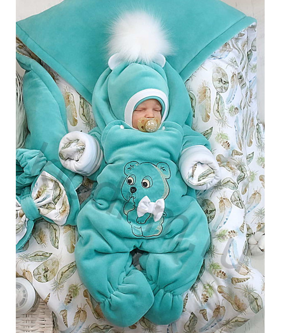 Зимний комплект на выписку Picolita Пушистики-Мишка изумруд