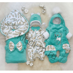 Зимний комплект на выписку Picolita Пушистики-Мишка изумруд