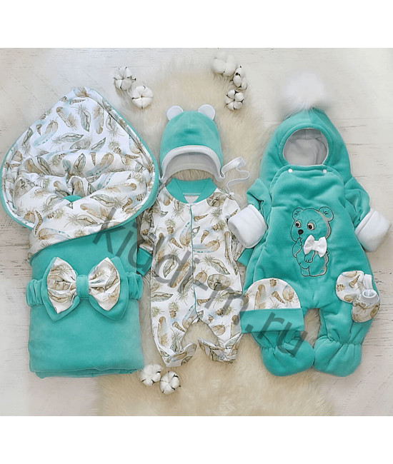 Зимний комплект на выписку Picolita Пушистики-Мишка изумруд