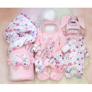 Зимний комплект на выписку Picolita Пушистики-Зайка розовый-цветочный