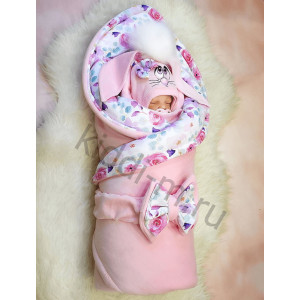 Зимний комплект на выписку Picolita Пушистики-Зайка розовый-цветочный