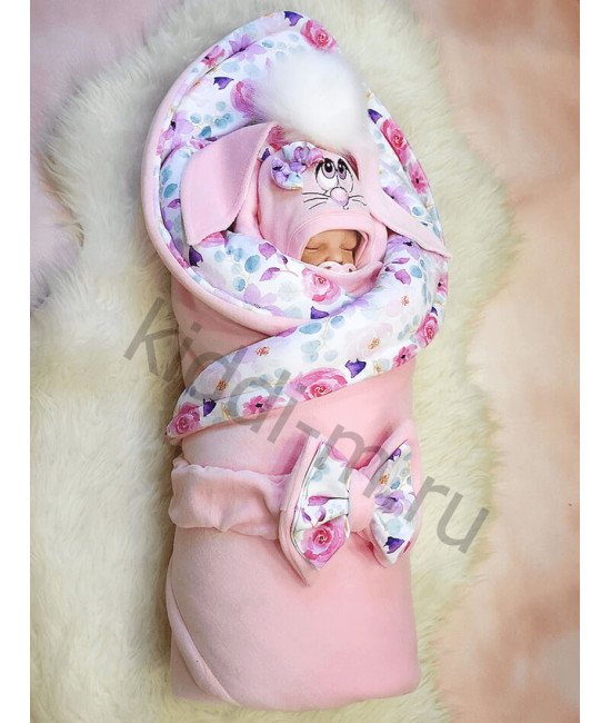 Зимний комплект на выписку Picolita Пушистики-Зайка розовый-цветочный