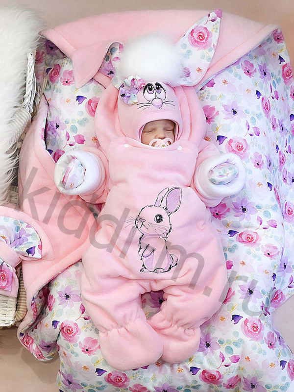 Зимний комплект Picolita Пушистики-Зайка розовый-цветочный