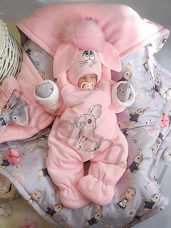 Зимний комплект Picolita Пушистики-Зайка розовый-серый