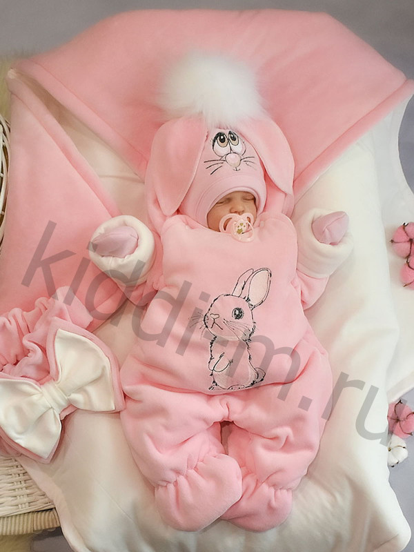Зимний комплект Picolita Пушистики-Зайка розовый-молочный