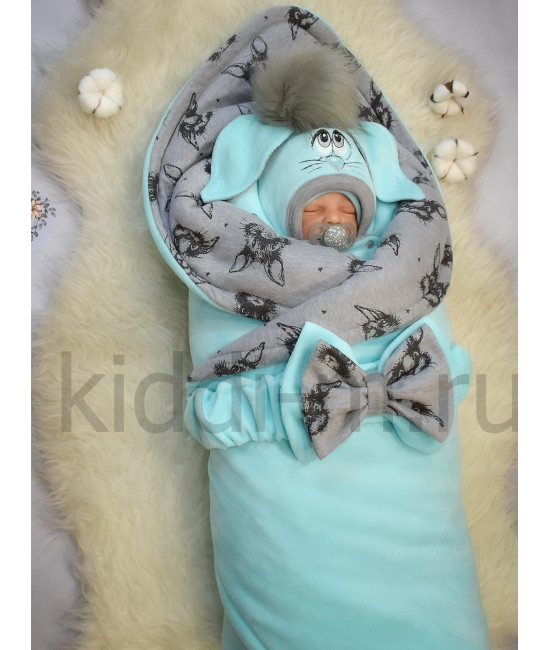 Зимний комплект Picolita Пушистики-Зайка бирюза-серый