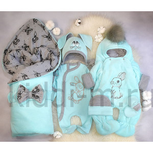 Зимний комплект Picolita Пушистики-Зайка бирюза-серый