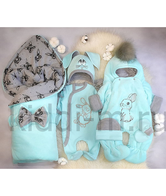 Зимний комплект Picolita Пушистики-Зайка бирюза-серый