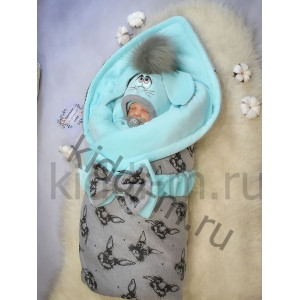 Зимний комплект Picolita Пушистики-Зайка бирюза-серый