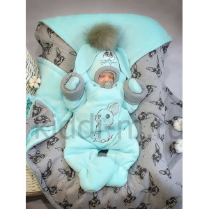 Зимний комплект Picolita Пушистики-Зайка бирюза-серый