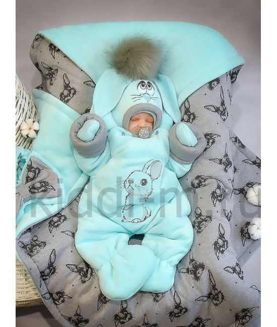 Зимний комплект Picolita Пушистики-Зайка бирюза-серый