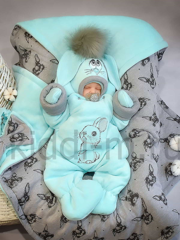 Зимний комплект Picolita Пушистики-Зайка бирюза-серый