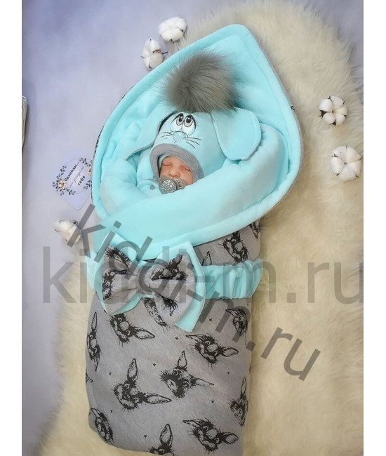 Зимний комплект Picolita Пушистики-Зайка бирюза-серый