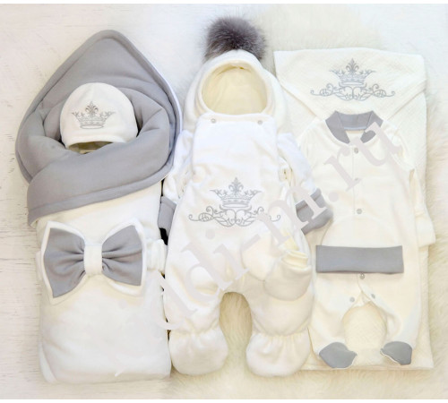 Зимний комплект на выписку Picolita Эстель молочный-серый