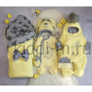 Зимний комплект на выписку Picolita Пушистики-Зайка желтый-серый