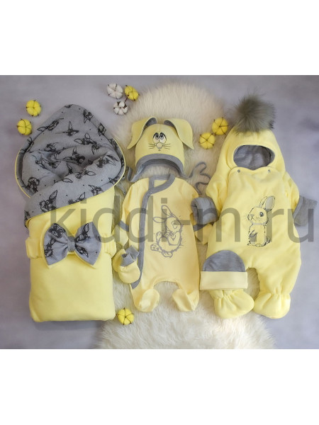 Зимний комплект на выписку Picolita Пушистики-Зайка желтый-серый