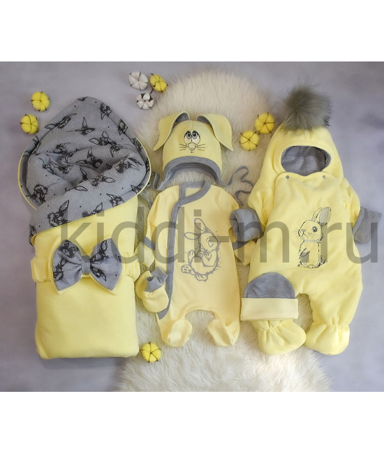 Зимний комплект на выписку Picolita Пушистики-Зайка желтый-серый